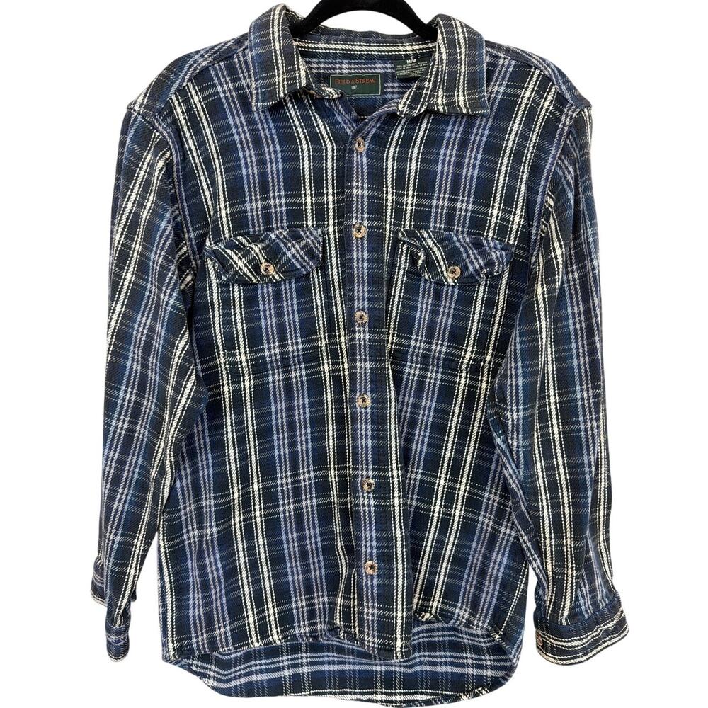 Field & Stream Blue White Plaid Button Up Flannel Cotton Long Sleeve Shirt M
